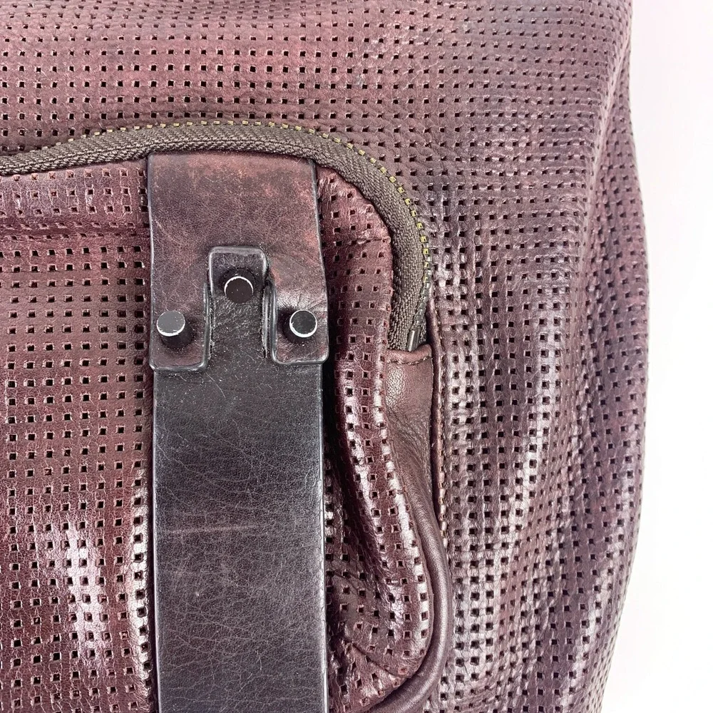 She + Lo Burgundy Perforated Leather Hobo Bucket Crossbody Shoulder Bag Edgy SEE
